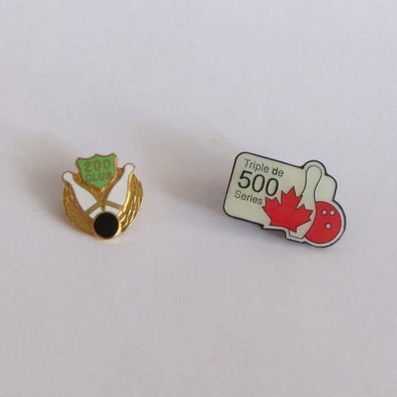 2 Vintage Bowling Lapel or Hat Pins Tie Tack 200 500 AWARD Sports Pinback - Picture 2 of 3